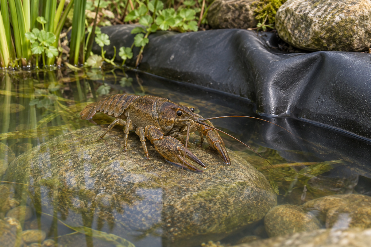 Illustration d’une écrevisse près d’une bâche de bassin intacte