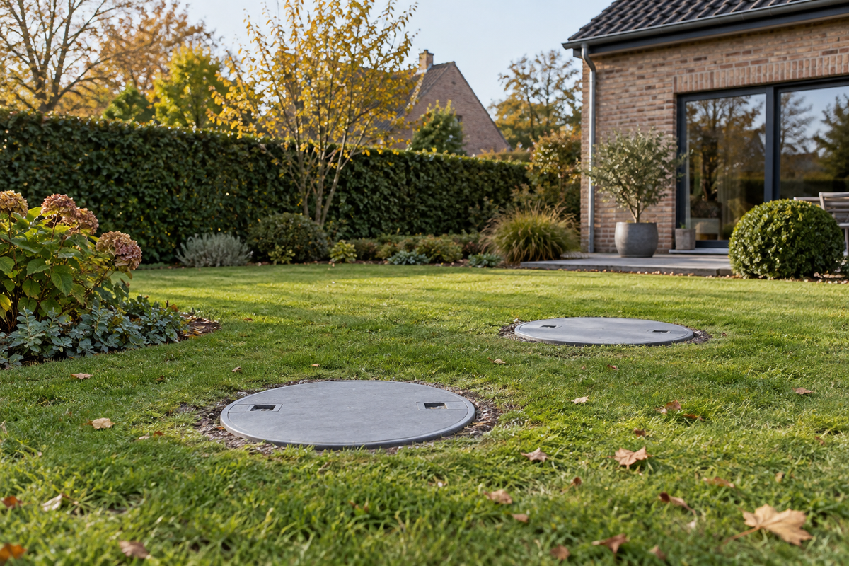 Accès fermés et dégagés à une installation d’assainissement dans un jardin