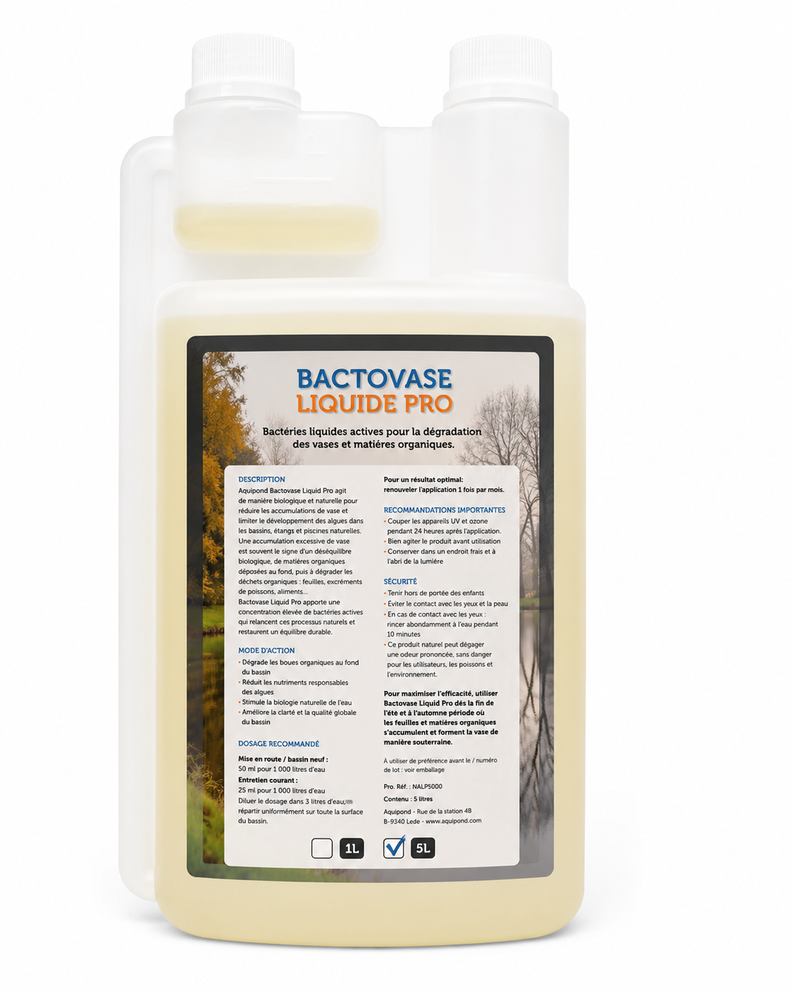 Aquipond Bactovase Liquide - 1L - Agit sur les algues et la vase