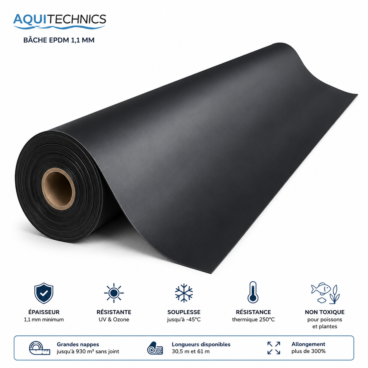 Bâche EPDM - Aquitechnics - Meilleure qualité du marché ! (Prix au M²) - Pondgard Quality