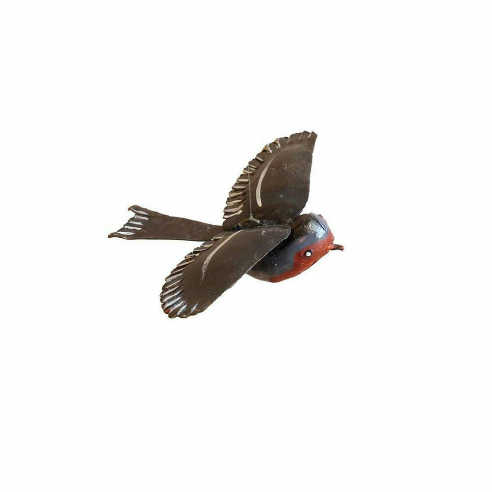 Arrosoir & Persil Rouge gorge en vol - Oiseau décoratif en métal recyclé 11303