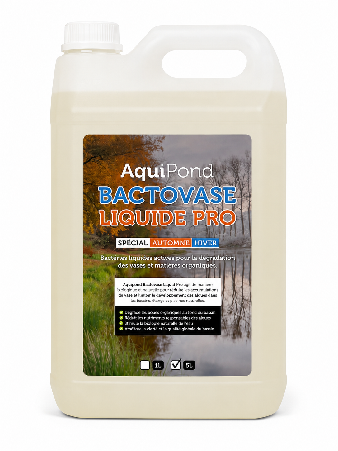 Aquipond Bactovase Liquide - 5L - Agit sur les algues et la vase