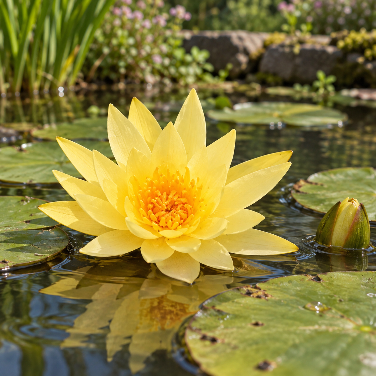 Aquipond Nénuphar jaune en kit sec – Nymphaea prêt à planter (panier inclus)