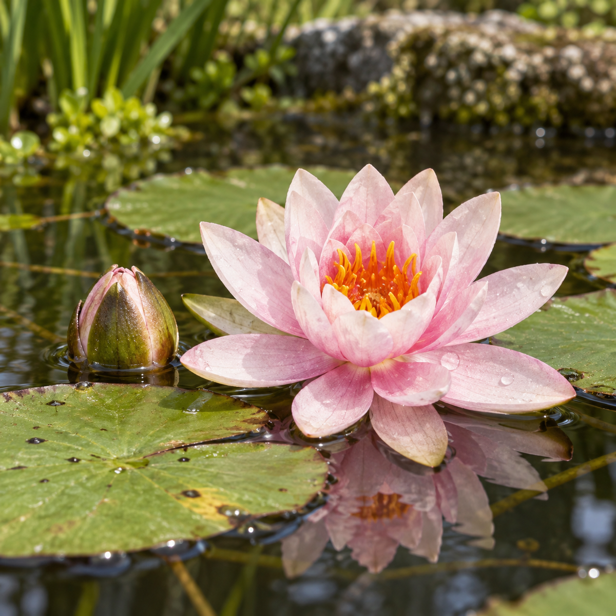 Aquipond Nénuphar rose en kit sec – Nymphaea prêt à planter (panier inclus)