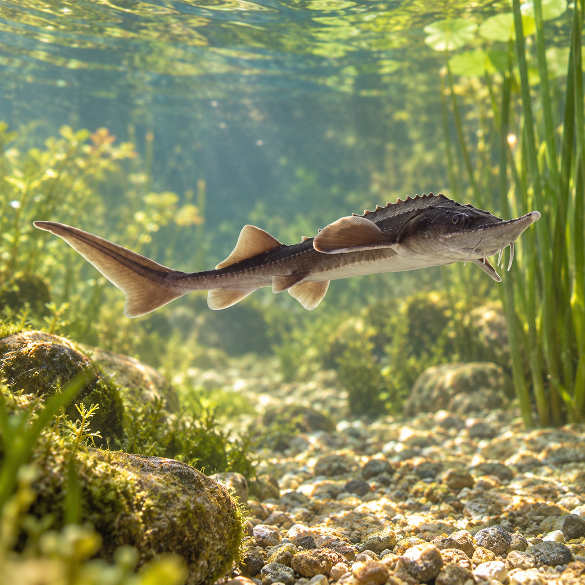 Esturgeon Sibérien - Esturgeon de Sibérie - Acipenser Baeri dans l’eau — mise en situation illustrative générée