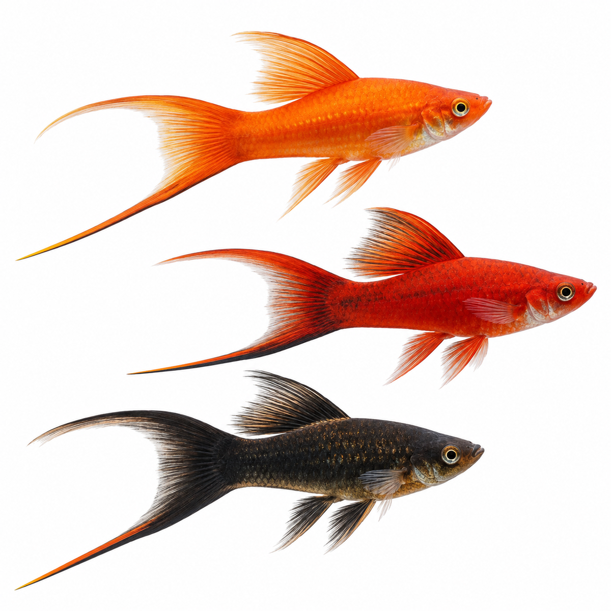 Xipho assorties voilées sur fond blanc — illustration générée