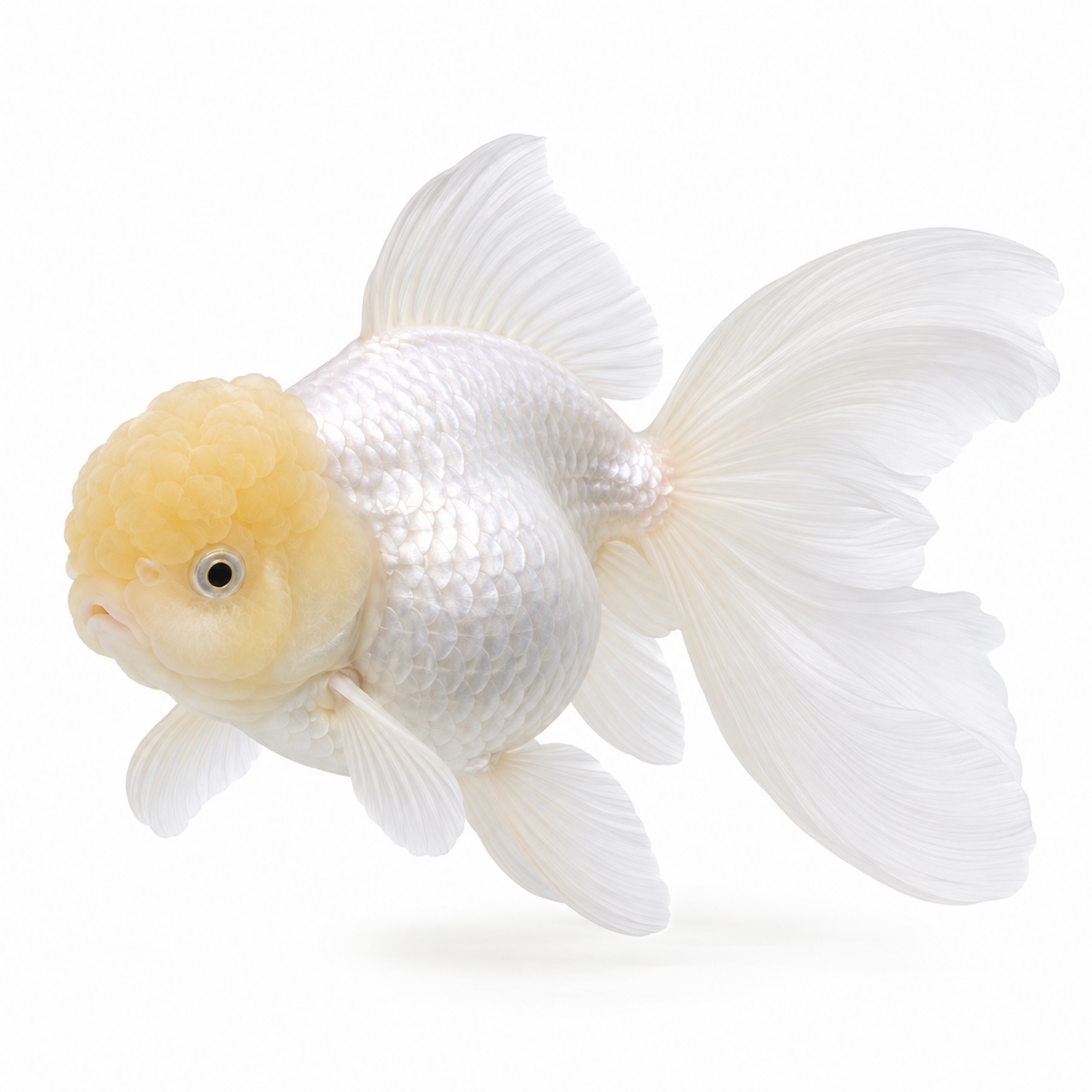 Oranda blanc tête jaune sur fond blanc — illustration générée