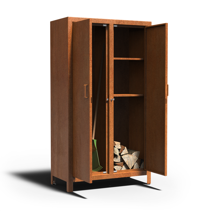 Armoire à bois Stère XL en acier corten - avec serrure - Aquigarden