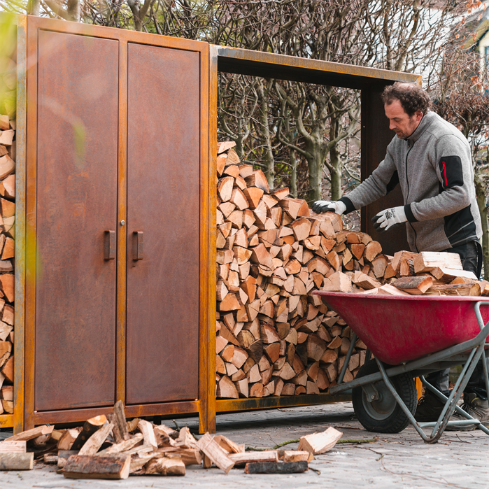 Armoire à bois Stère XL en acier corten - avec serrure - Aquigarden