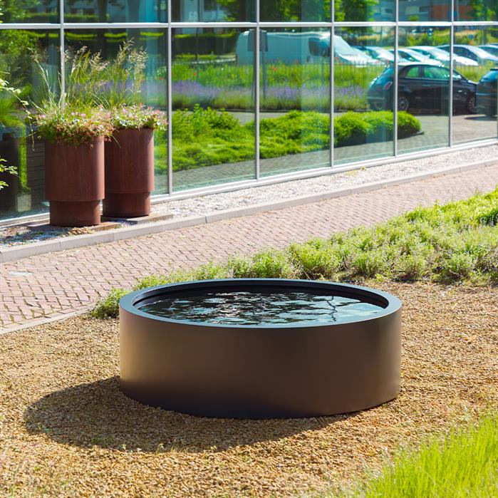 Bassin rond hors-sol Atoll en acier corten - Aquigarden