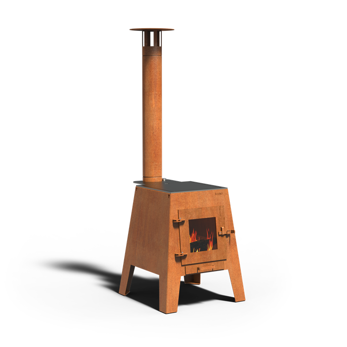 Cuisine d'extérieur au feu de bois Fournil en acier corten - Aquigarden