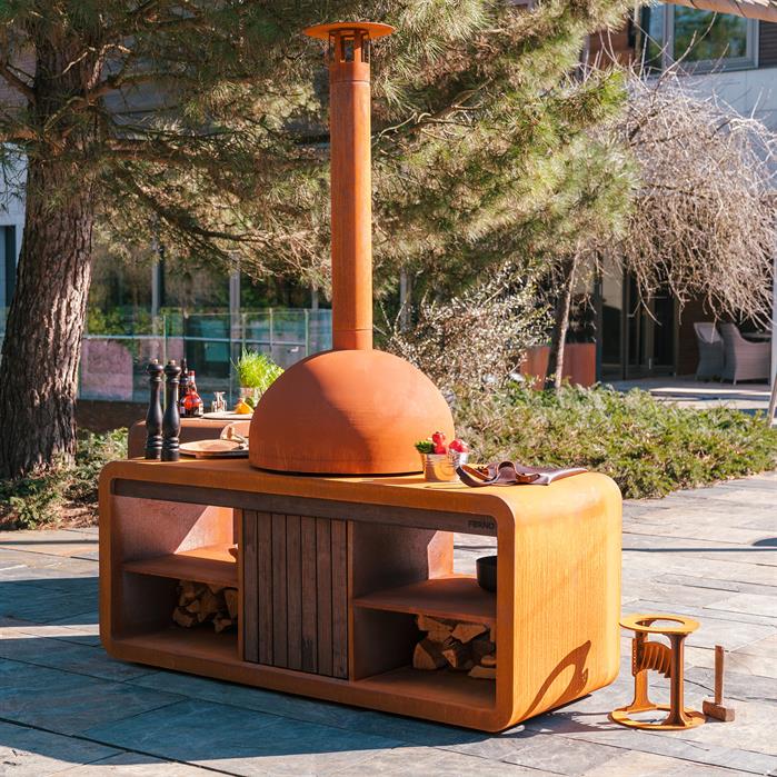 Four à pizza au feu de bois Voûte en acier corten - Aquigarden