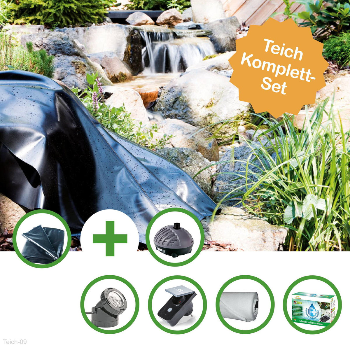 Kit bassin ELBE Heissner – bâche 16 m², filtre et LED
