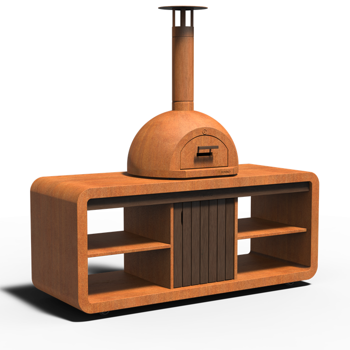 Meuble pour four à pizza Atelier Voûte - corten et bambou - Aquigarden