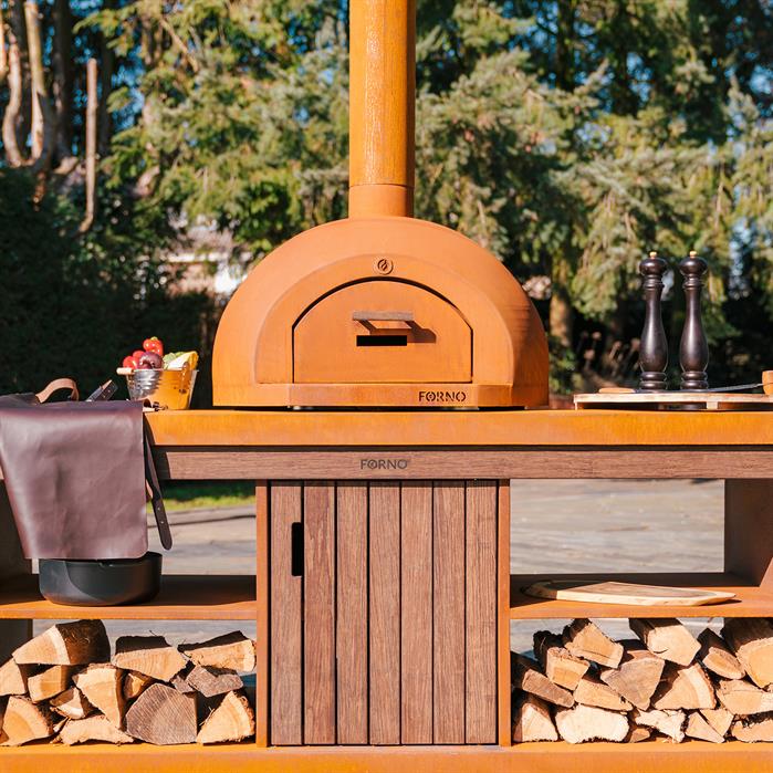 Meuble pour four à pizza Atelier Voûte - corten et bambou - Aquigarden