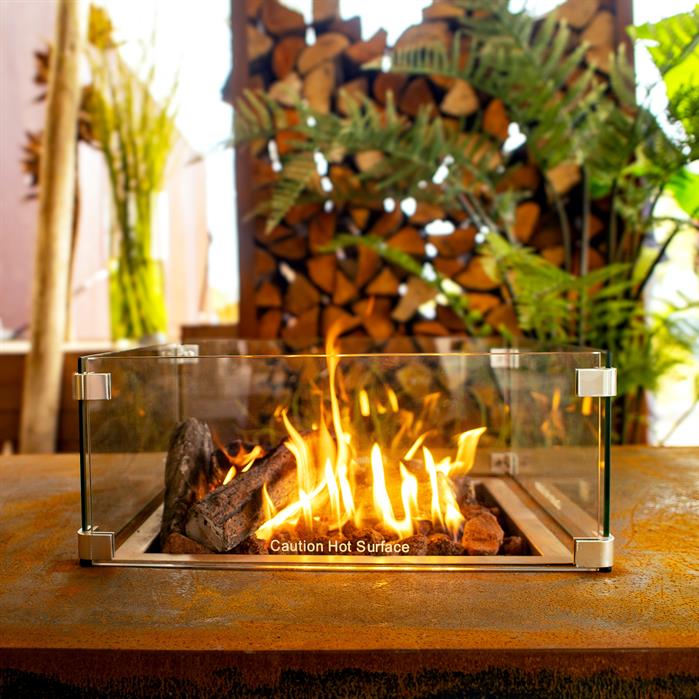Table à feu gaz Lumen - corten ou aluminium - Aquigarden